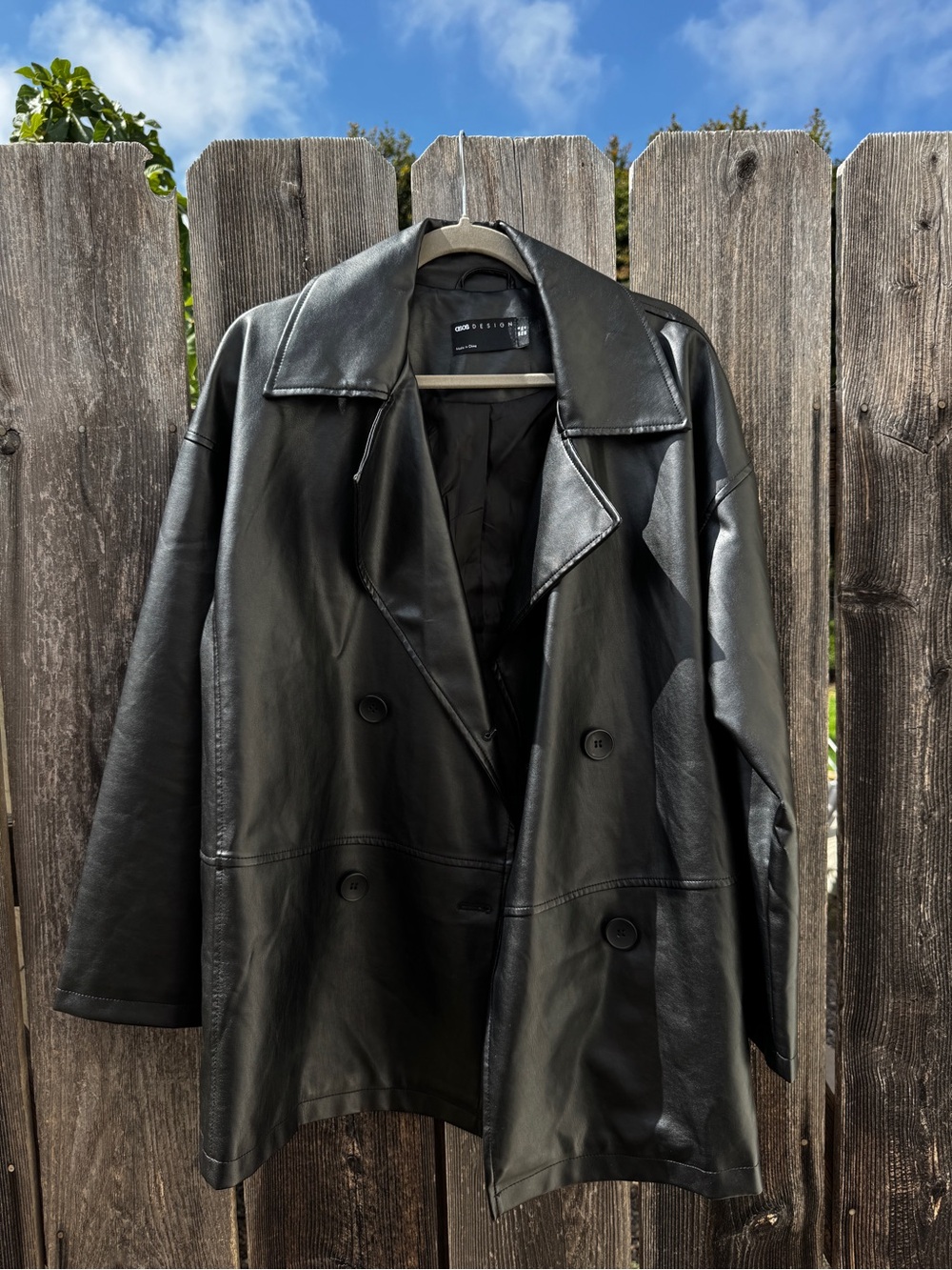 ASOS Black Oversized Faux Leather Peacoat